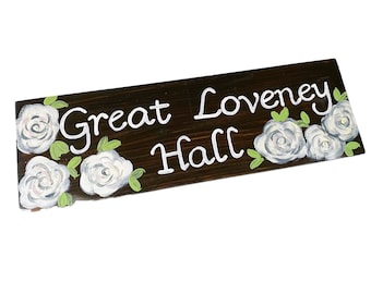 White Roses House Name Plaque: Hand Painted Wooden Cottage Sign