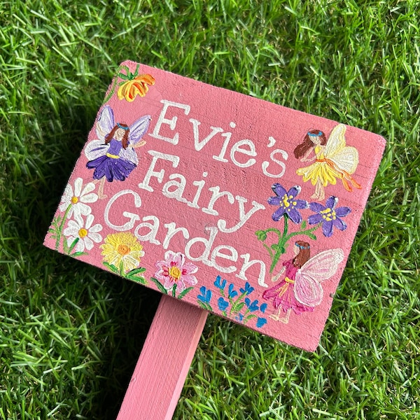 Personalized Fairy Garden Plaque: Hand-Painted Wooden Garden Sign