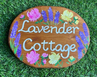 Personalised Floral Cottage Sign: Hand-Painted Wooden House Plaque