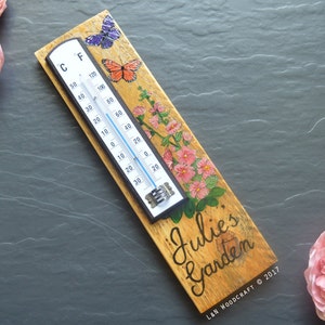 Personalized Hand-Painted Wooden Garden Thermometer Plaque