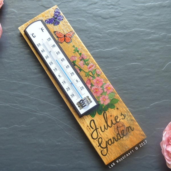 Personalised Wooden Garden Thermometer | Mothers Day Gift | Sign | Plaque | Hand Made | Hand Painted | Wooden | Allotment | Potting Shed