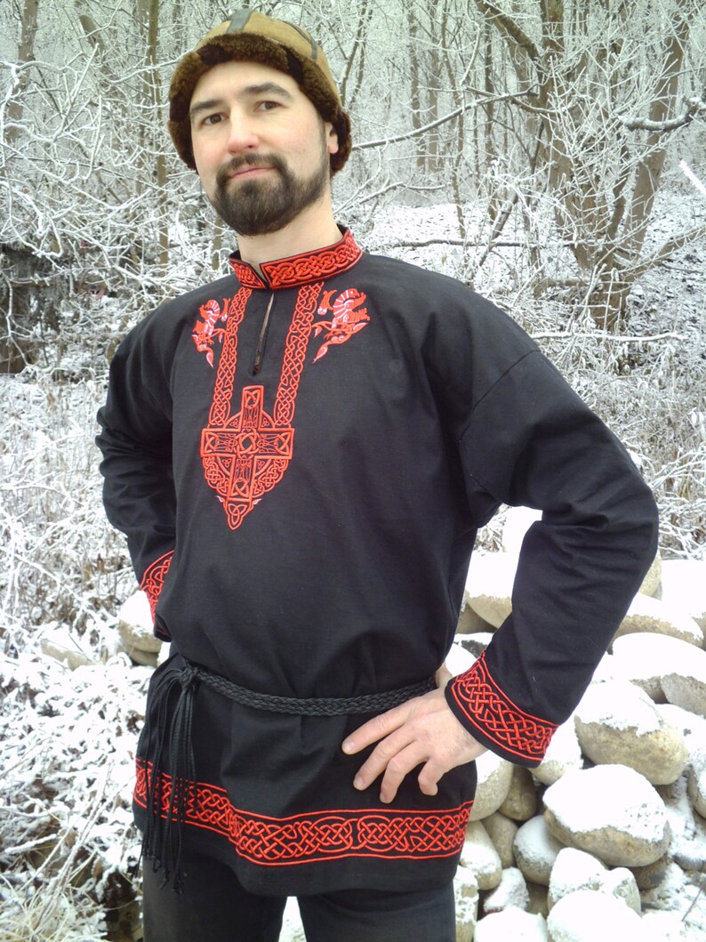 Medieval Tunic Black Falcon Embroidery Viking tunic Tunic | Etsy