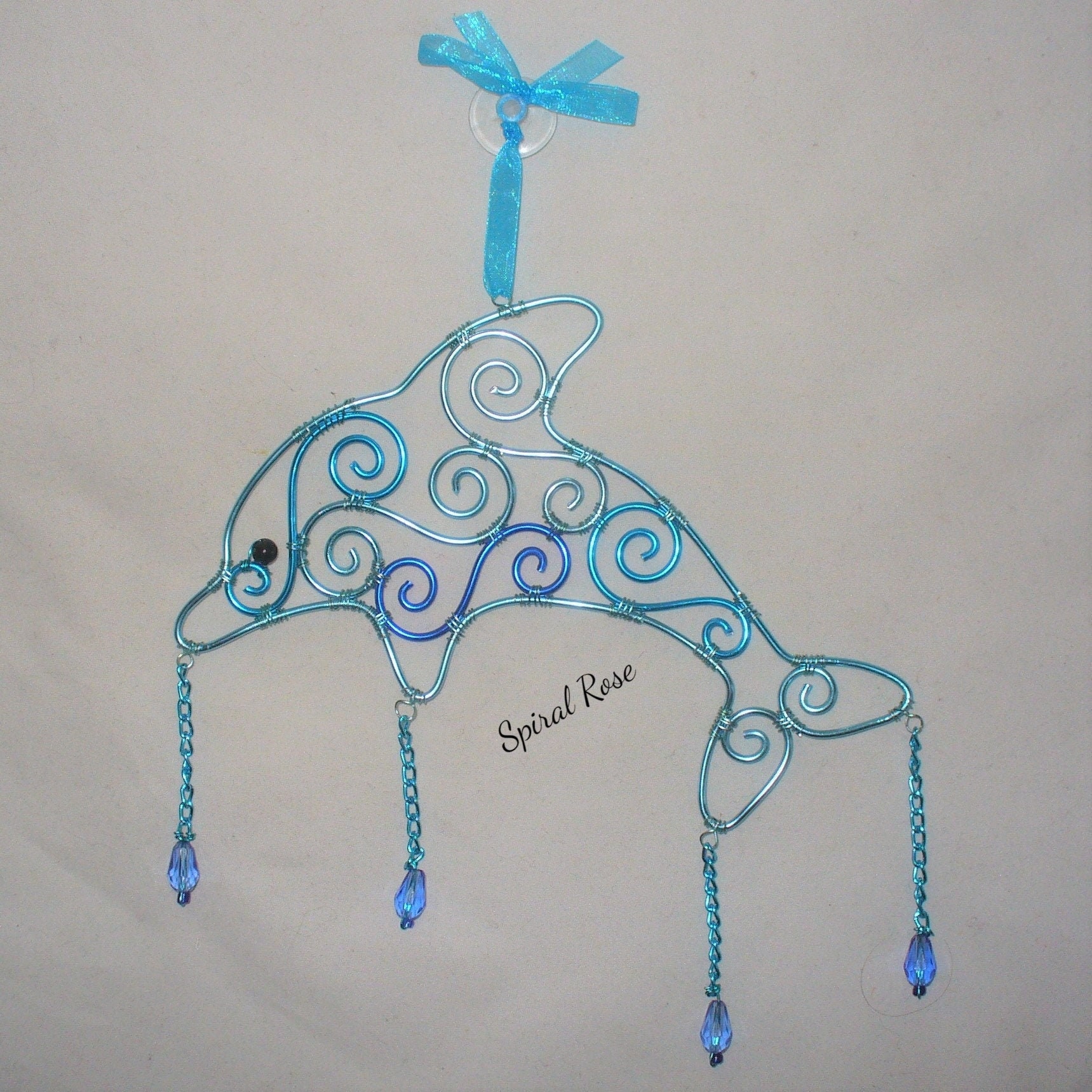 Dolphin wire and bead suncatcher / window hanger
