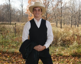 Amish Man's Black Vest . . . Hook and Eye  Mennonite