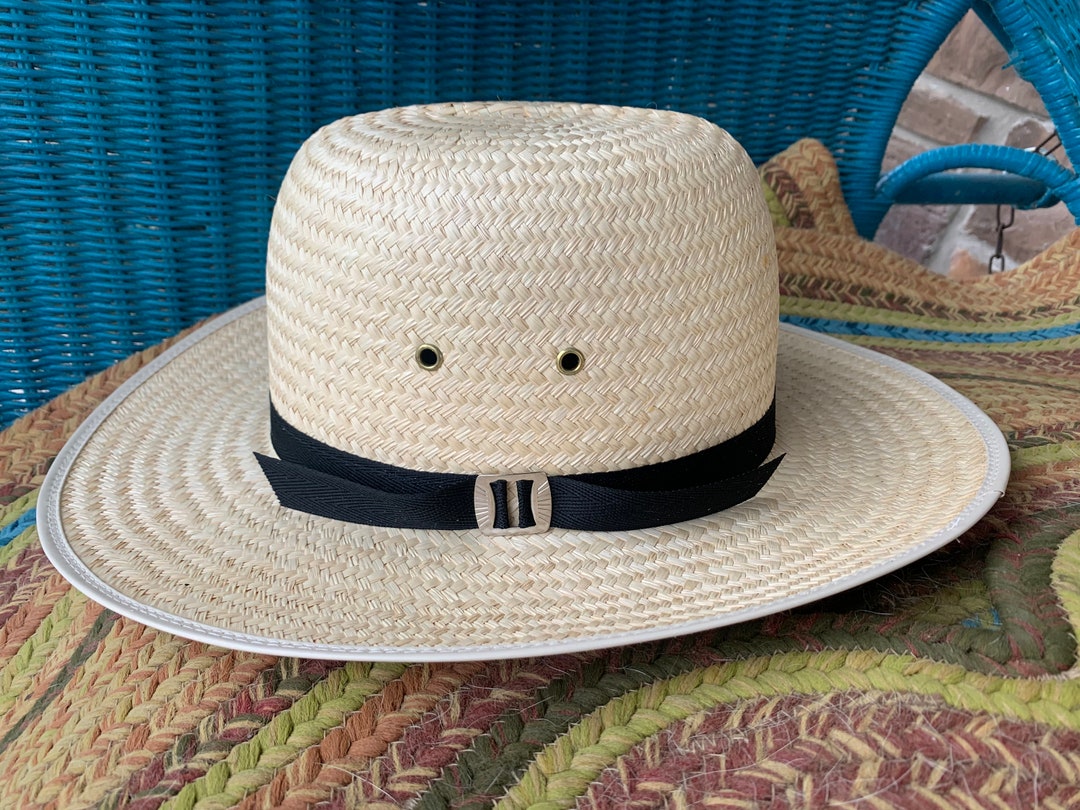 Amish Straw Hat 6 7/8 - Authentic Black Straw Brim Fedora