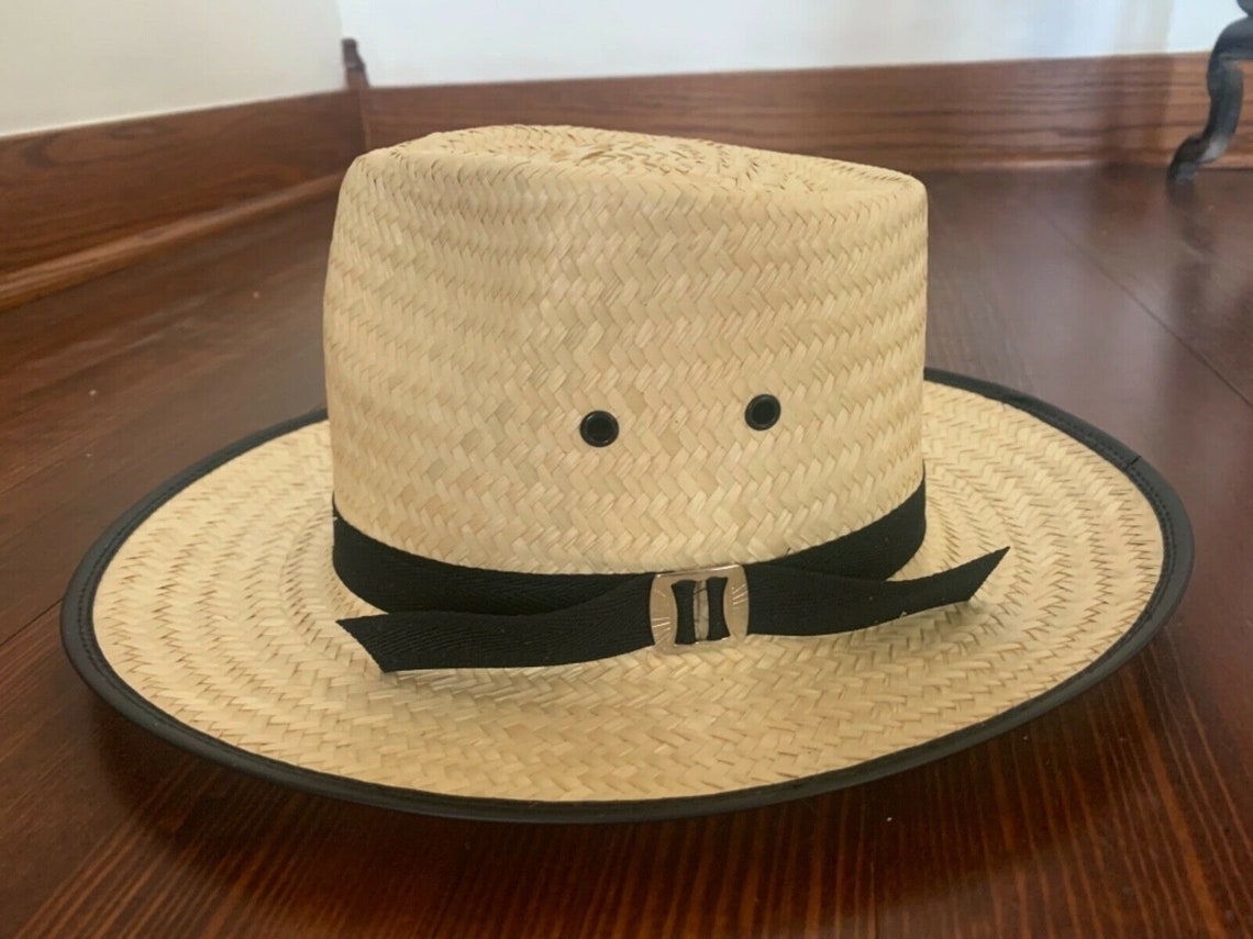 Medium Amish Man's Chore Straw hat with BLACK Trim Etsy