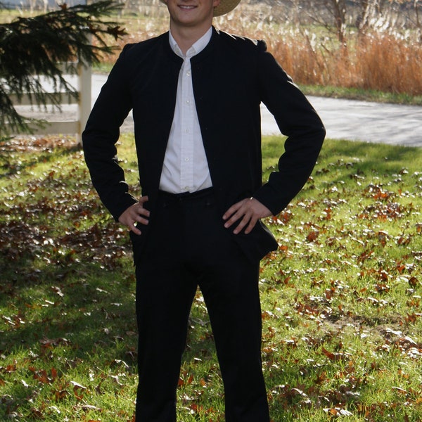 Amish Man's Black Suit Coat, plain hook and eye Church Jacket