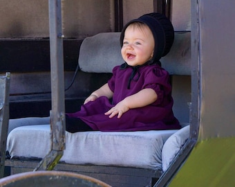 Amish Baby Girl's Toddler Costume Dress Apron Capp Prayer covering White strings Bonnet Newborn-4T