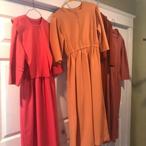 The left has a cape (3 pc suit) The right is a chore dress, no cape or apron.
