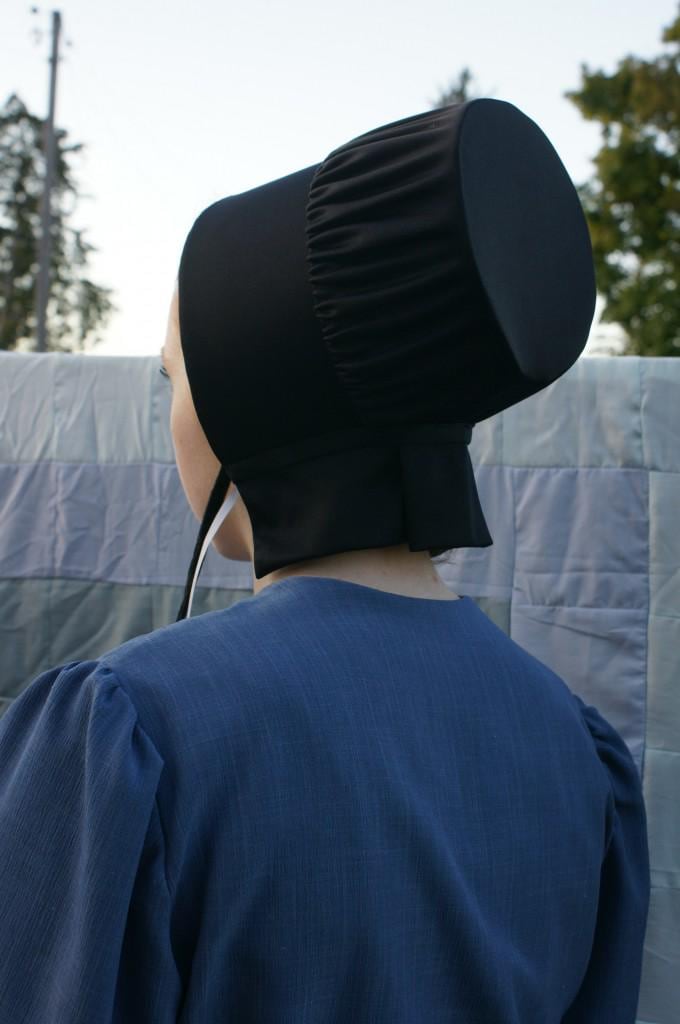 Amish Woman's Black Travel Bonnet Handmade With Strings