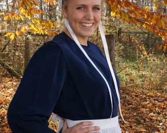 Amish Apron and Covering set Cap Kapp Prayer Bonnet with strings SET White Veil