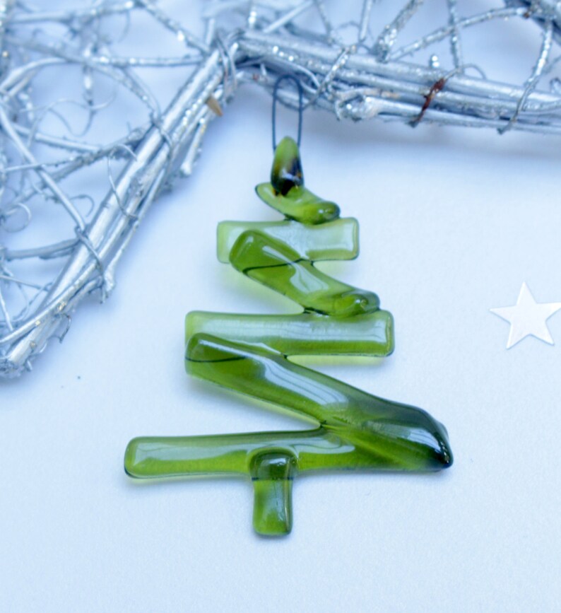 Fused glass Christmas ornament set of 3 contemporary glass Etsy