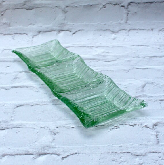 Recycled glass platter 3 section glass bowl chips and dips Etsy