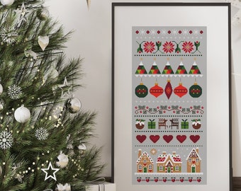 Cross Stitch Christmas Gingerbread houses Sampler - Scandinavian style Winter Holidays - Modern Folk Art by Vivsters - PDF counted chart 211