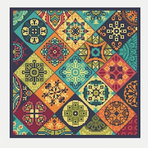 Cross Stitch Patchwork Mini Tiles Geometric Ottoman Bohemian Islamic Arabic Ethnic Folk Art design by Vivsters PDF counted chart 054E