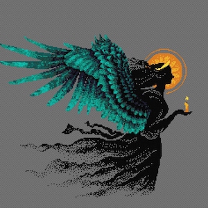 Cross stitch pattern Beautiful Dark Christmas Angel with open wings holding candle Floating Silhouette cross stitch chart by Vivsters 149 image 1