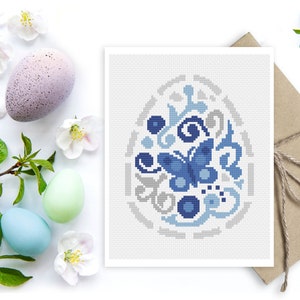 Kreuzstich Blauer Schmetterling Ostereier Ostereier Karte Stickmuster - Kreuzstich Stickvorlage Osterkörbchen - PDF Zählvorlage 247B