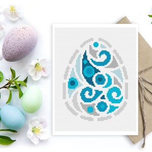 Padrão de cartão de felicitações de ovo de Páscoa em ponto cruz Jade Swirl - Cesta de Páscoa moderna e fácil de ponto cruz por Vivsters - Gráfico contado em PDF 247C