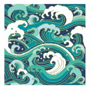 Cross Stitch pattern Japanese Blue Waves, Nautical Traditional Landscape, Oriental Abstract wall art, instant download PDF chart by Viv 219