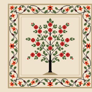 Cross Stitch Pattern Flowers of India, inlaid marble column of the Red Fort styles of the world adaptation by Vivsters PDF counted chart 214