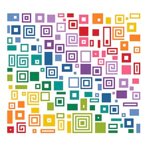 Cross Stitch Pattern Sampler Rainbow Squares Divertidos cuadrados geométricos de azulejos retro Diseño moderno de mediados de siglo por Vivsters PDF contado gráfico 263