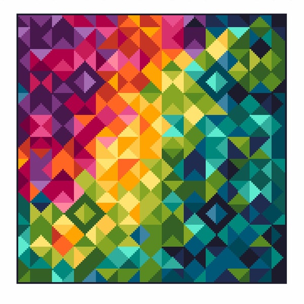 Cross Stitch Pattern Kaleidoscope Geometrical squares Rainbow Truchet Contemporary Art design by Vivienne Powers PDF counted chart 118C