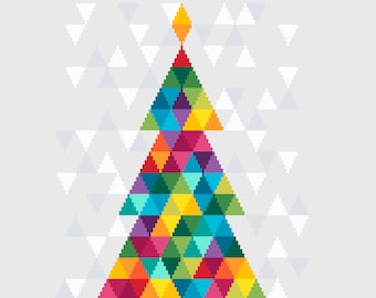 Motif de point de croix Sapin de Noël géométrique et flocons de neige (PDF tableau compté 171)