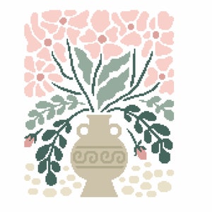 Kreuzstichvorlage Moderne Naive Botanische Matisse inspiriert abstrakt einfache Rosa Blumenvase Instant PDF download Easy Counted Chart 208