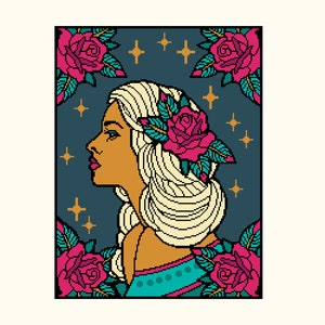 Cross stitch pattern Britt Lady of the Roses - Traditional Tattoo Style Girl with flowers - PDF cross stitch/tapestry chart by Vivsters 222