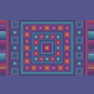 Patrón de punto de cruz Ganchillo afgano Cuadrados de la abuela manta-alfombra en una muestra de punto de cruz Diseño de arte popular por Vivsters PDF contado gráfico 005