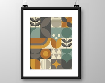 Retro Geometric Shapes Brown Scandinavian style cross stitch pattern (PDF counted Chart 004B)