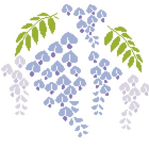 Flores de Wisteria Floribunda - Linda flora violeta de abril - Ótimo presente para o Dia das Mães - Gráfico fácil de ponto cruz Download instantâneo de PDF - 008