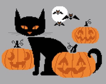 Kruissteekpatroon Halloween-kat: pompoenpatch All Hallows Eve (pdf geteld grafiek 154)