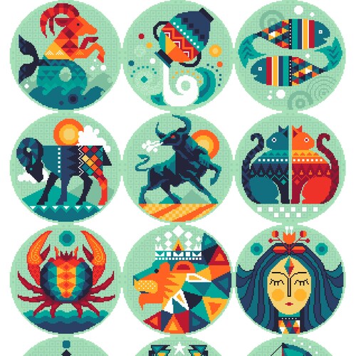 Cross Stitch Pattern Zodiac Series All Star Signs - Etsy