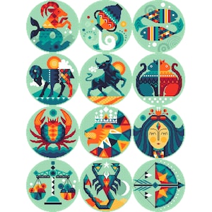 Patrón de punto de cruz Serie del Zodíaco - Todos los signos del zodiaco - Horóscopo astrológico - Gráfico de punto de cruz de signos del zodiaco Descarga instantánea - 010 M
