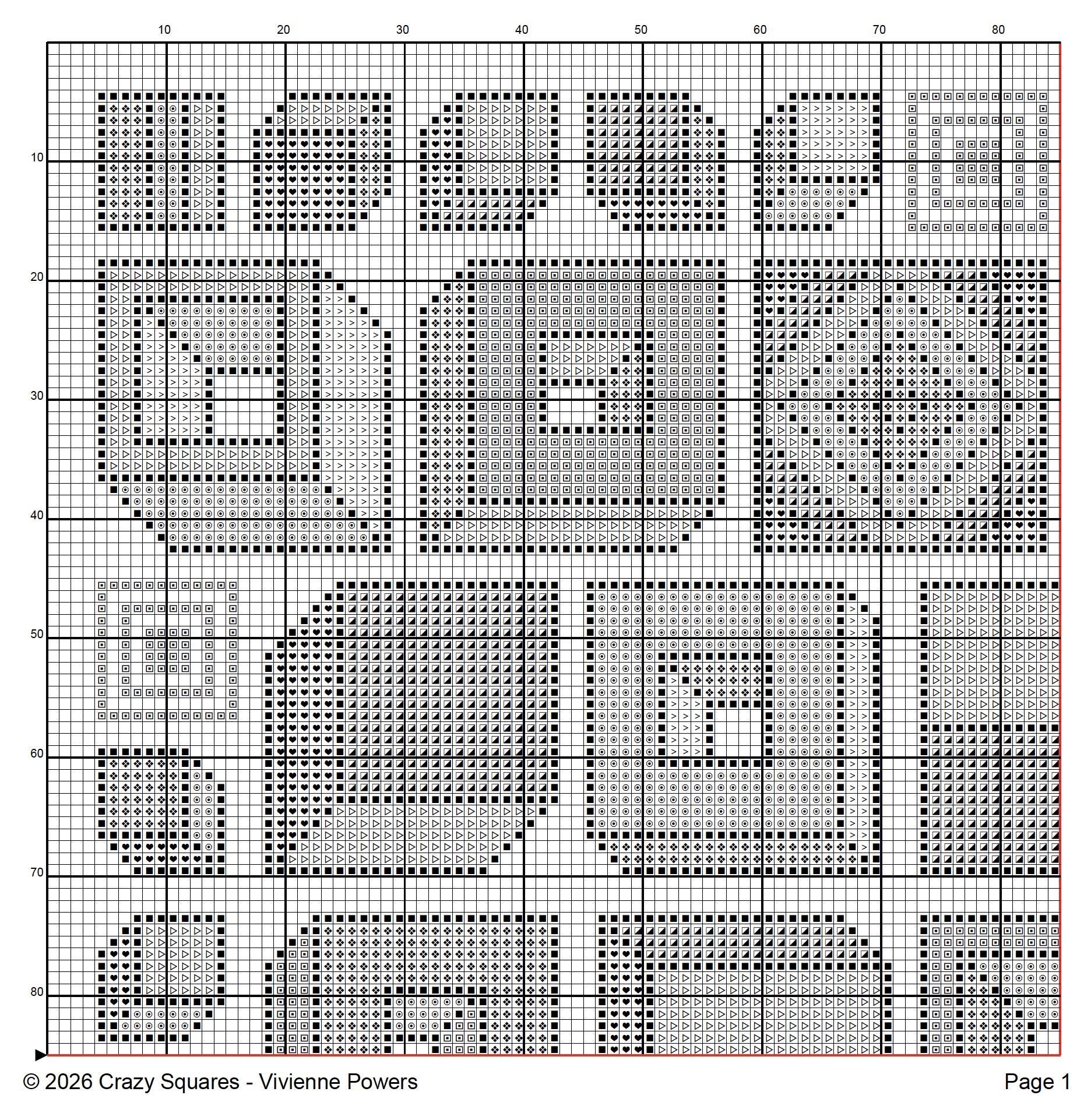 3D Geometric Cross Stitch Pattern: Crazy Squares Truchet Tiles