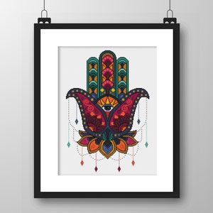 Kreuzstich Anleitung Hamsa Hand - Mehindi - Hand der Fatima - Glücksbringer - Kreuzstich/Tapisserie PDF Download Chart von Vivsters - 019