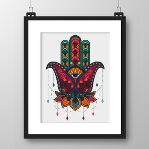 Cross Stitch Pattern Hamsa Hand Mehindi Hand of Fatima Good Luck Charm ...