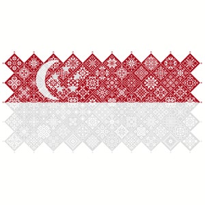 Patrón de punto de cruz Quaker Sampler Bandera de Singapur mosaico cuadrados diseño patriótico de Vivsters, gráfico contado PDF 042SG