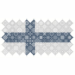 Cross Stitch Quaker Sampler Finlandia Blue Cross Flag azulejos patchwork cuadrados diseño patriótico por Vivsters, PDF contado gráfico 042FI