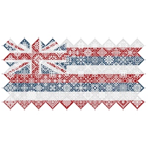 Muestrario de punto de cruz Quaker con la bandera del estado de Hawái, cuadrados de mosaico con diseño patriótico de Vivsters, gráfico contado en PDF 042HI