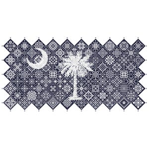 Muestrario de punto de cruz Quaker con la bandera del estado de Carolina del Sur, cuadrados de mosaico con diseño patriótico de Vivsters, gráfico contado en PDF 042SSC