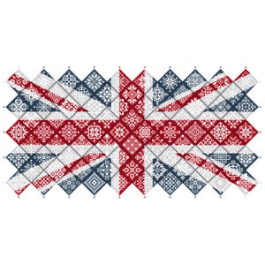 Union Jack Cross Stitch Pattern: England Flag Quaker Sampler (PDF Counted Chart 042GB)