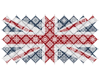 Union Jack Cross Stitch Pattern: England Flag Quaker Sampler (PDF Counted Chart 042GB)