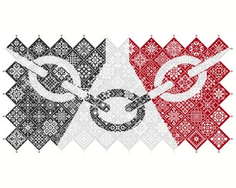 Cross Stitch Patroon Quaker Sampler Black Country UK Community Flag betegelde patchwork vierkanten patriottisch door Vivsters, PDF geteld grafiek 042CBC