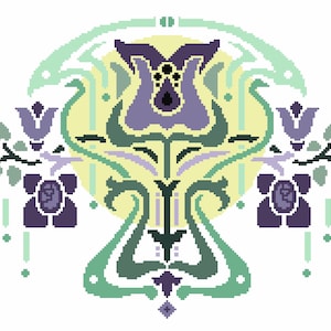 Padrão de ponto cruz Art Nouveau, Artes e ofícios, Deco Design de padrão de vaso de flores por Vivsters - Download instantâneo PDF gráfico contado 072