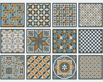 古代ローマのモザイク模様のクロスステッチパターン：幾何学模様（PDF