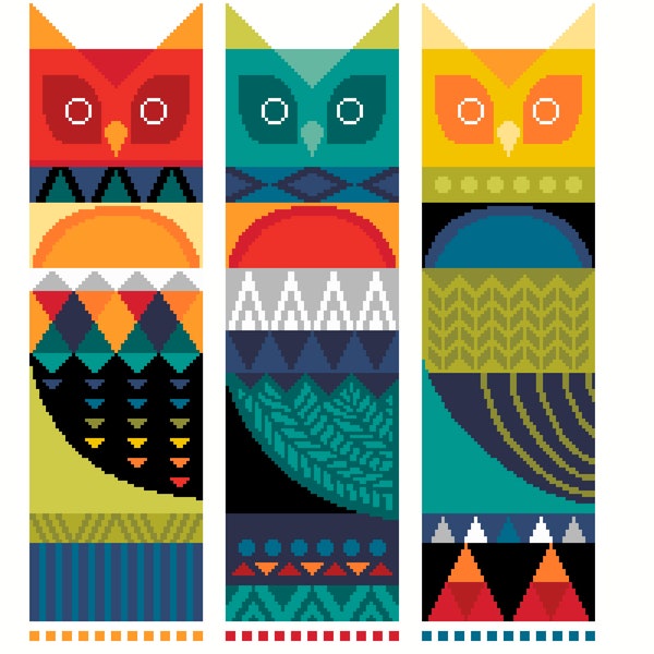 Cross stitch Geometric Scandinavian Folk Art Owls Wall art and bookmarks Contemporary PDF chart by Vivienne Powers Cross Stitch Pattern 059