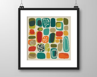 Mid Century Modern Cross Stitch Pattern: Lava Squares Cushion (PDF Counted Chart 165)