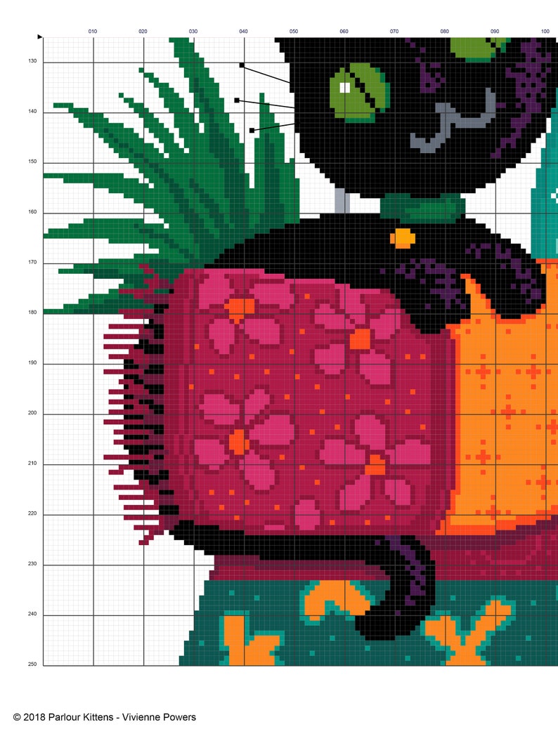 Parlour Kittens on Cushions Mid-Century Cats & Goldfish Bowl cross stitch/tapestry PDF chart by Vivsters Cross Stitch Pattern 074 image 5